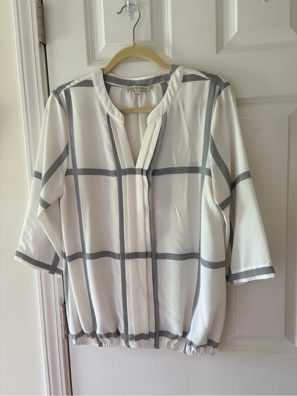 41 Hawthorn White Blouse with Black Windowpane Grid